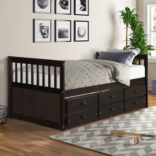 Espresso twin online bed with trundle