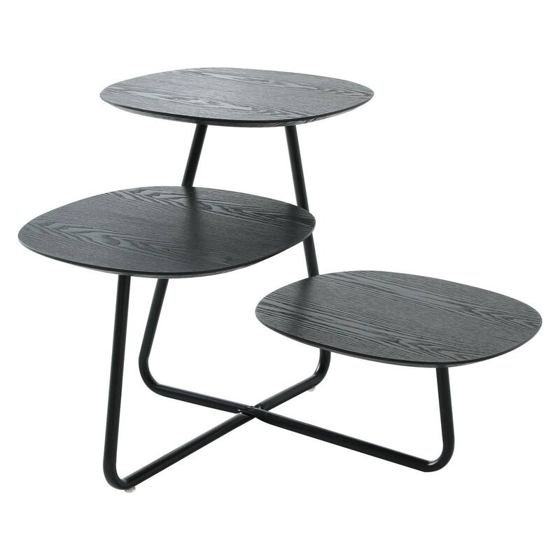 Hazelton Modern Multi Shelves Side Table MDF Wood Tabletop and Stanless Steel Frame Accent End Tables - Black