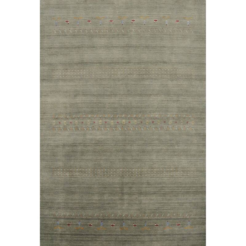 Hand Knotted Oriental 100% Wool Carpet Tribal Animal Pictorial Green Gabbeh Area Rug - 9' 8'' X 7' 11''
