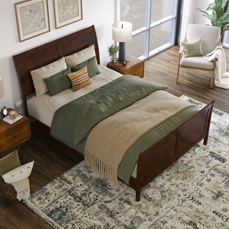 Valencia Solid Wood Low Profile Sleigh Platform Bed with Matching Footboard