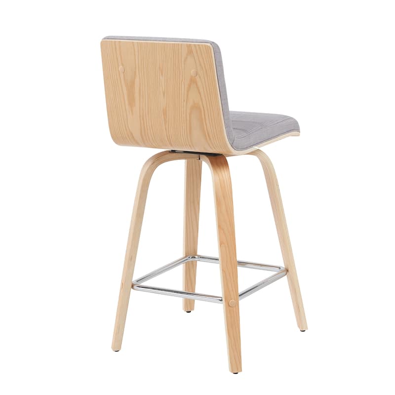 Skara Mid-Century Swivel Counter Stool, Upholstered Counter Height Chair with Bentwood Legs