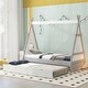 preview thumbnail 1 of 6, Twin Tent Floor Bed with Trundle, Pine Wood, Sturdy Kids' Bed White