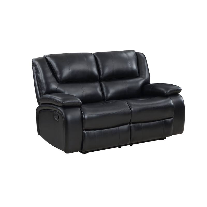 Mila 2pc Manual Reclining Sofa and Loveseat Set, Black Faux Leather