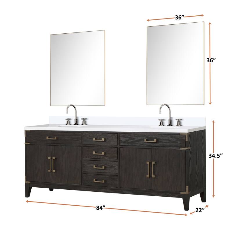 Laurel 60 in W x 22 in D Black Oak Double Bath Vanity, Cultured Marble Top, and 28 in Mirrors