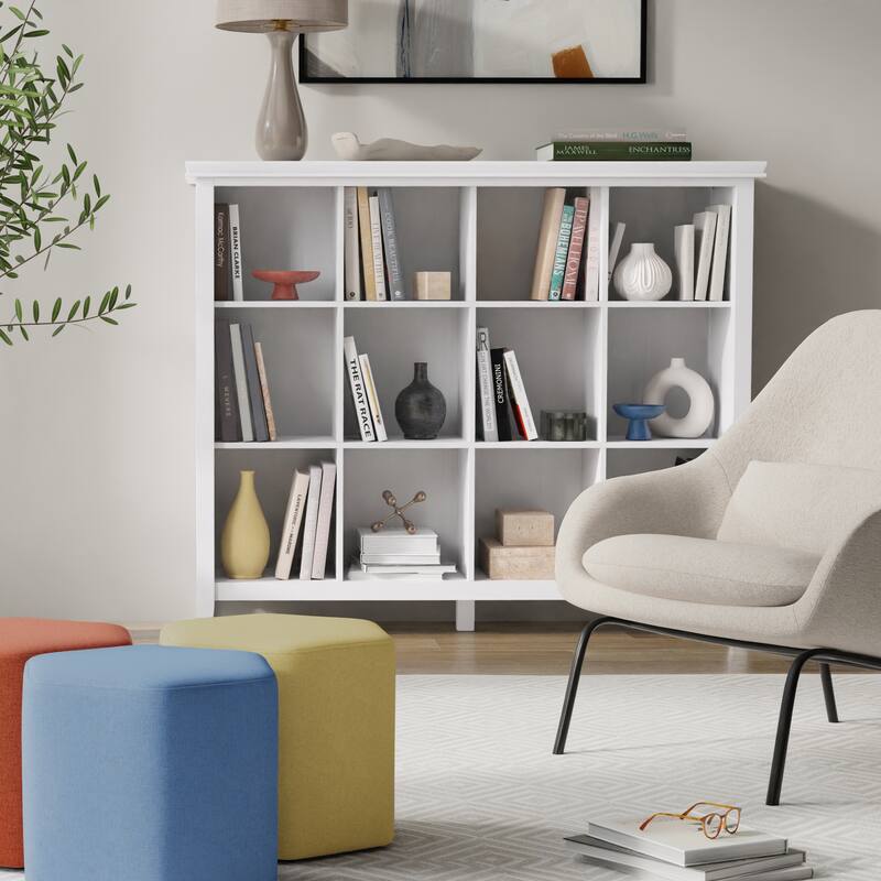 WYNDENHALL Normandy SOLID WOOD 48 inch x 57 inch Transitional 12 Cube Storage - 57"w x 15.75"d x 48"h - White