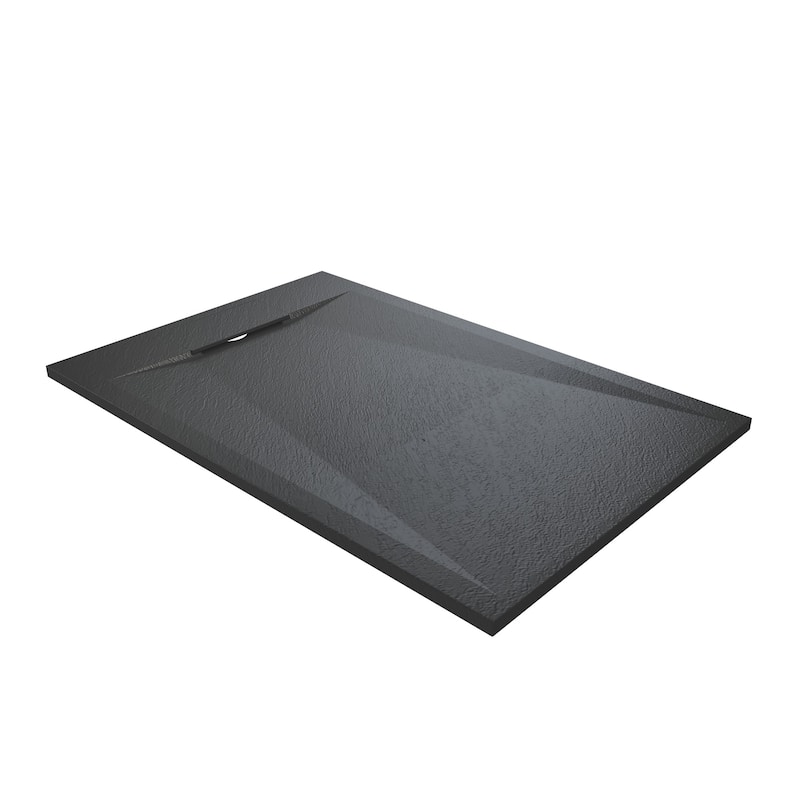 SMC Alcove Shower Pan Base with Reversible Drain, Low Profile, Wheelchair Access, Slip-Resistant, cUPC Certified - Black - 48' x 32"