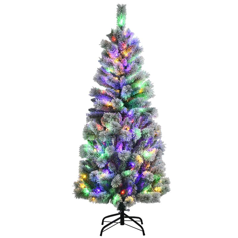 Costway 5FT Pre-Lit Hinged Christmas Tree Snow Flocked w/9 Modes - See details - Multi - 5 Foot
