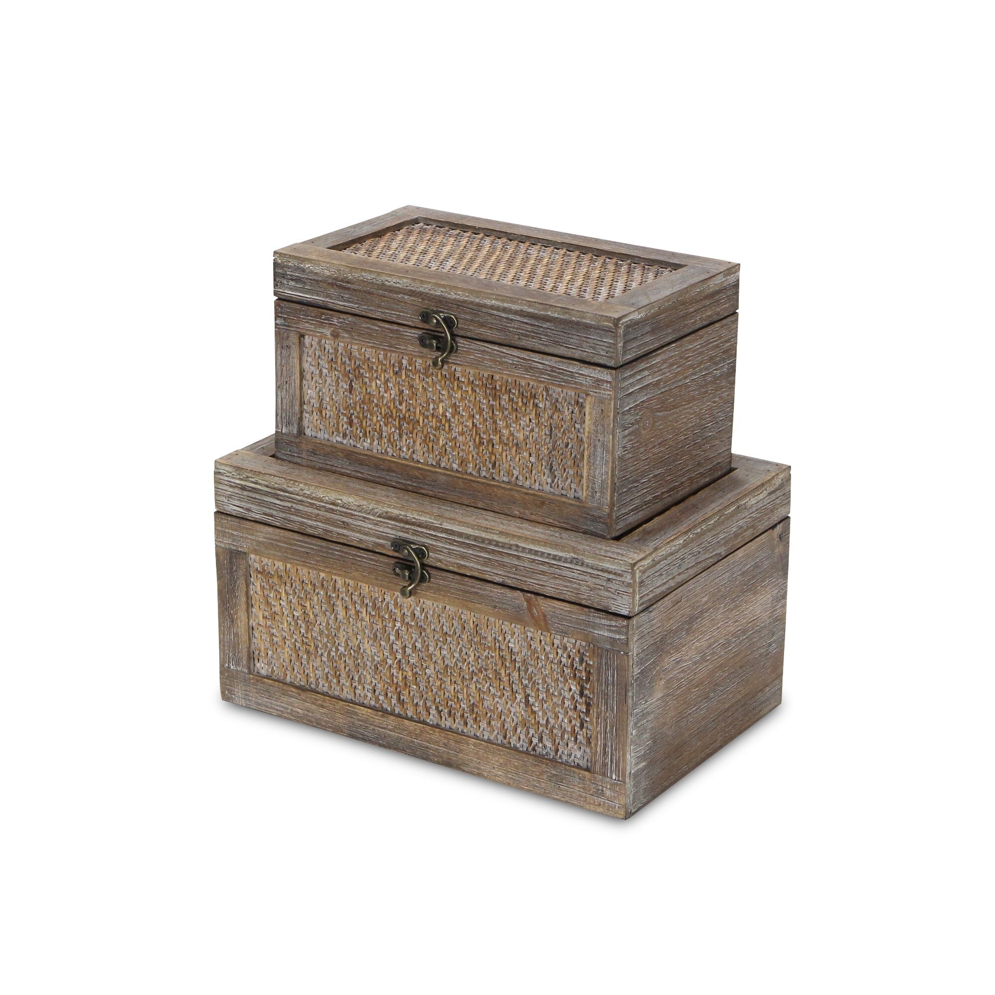 Shop Set Of 2 Brown Storage Boxes With Top And Front Wicker Weave Panels 11 75 Overstock 31713930