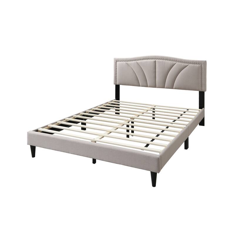 Queen Size Upholstered Platform Bed with Diamond Stitch Headboard and Modern Platform Design