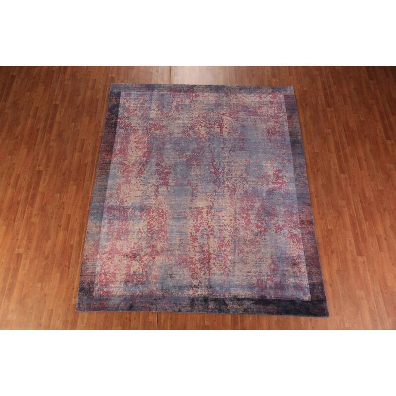 Contemporary Abstract Area Rug Handmade Indian Wool Carpet - 8'0"x 9'7"