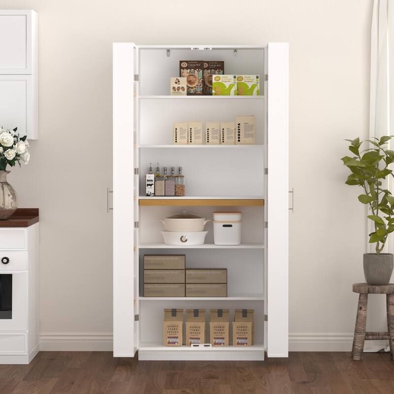 Kitchen Pantry Storage Cabinet, Freestanding Kitchen Cupboards, Buffet Cabinet with Doors & Adjustable Shelves