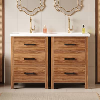 48"Bathroom Vanity with Ceramic Basin Sink,Storage Cabinet with 3 Drawers,Freestanding Bathroom Vanity Cabinet with Single Sink