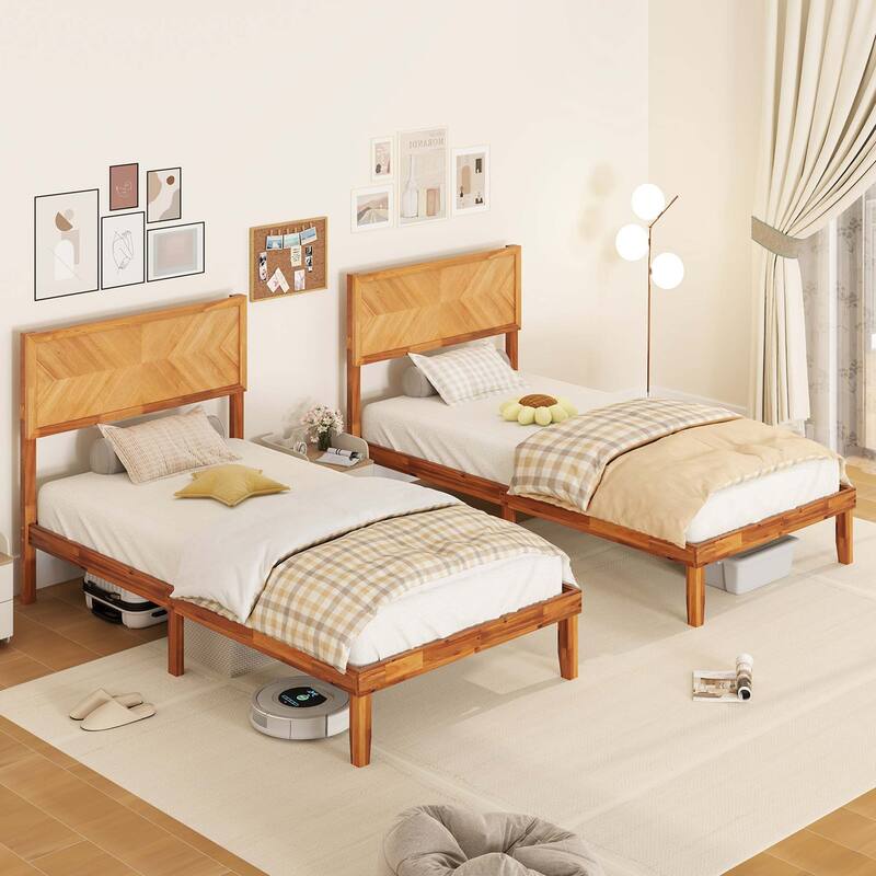 Gymax Twin/Full/Queen Size Bed Frame w/Headboard Wooden Slats Support