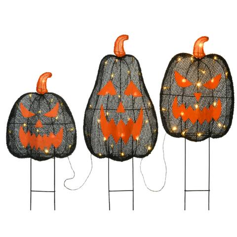35" Pre-Lit Black Jack-O-Lantern Garden Stakes