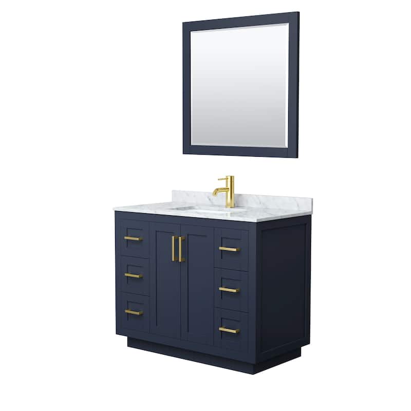 Miranda Single Vanity Set, White Carrara Marble Top, 34-Inch Mirror