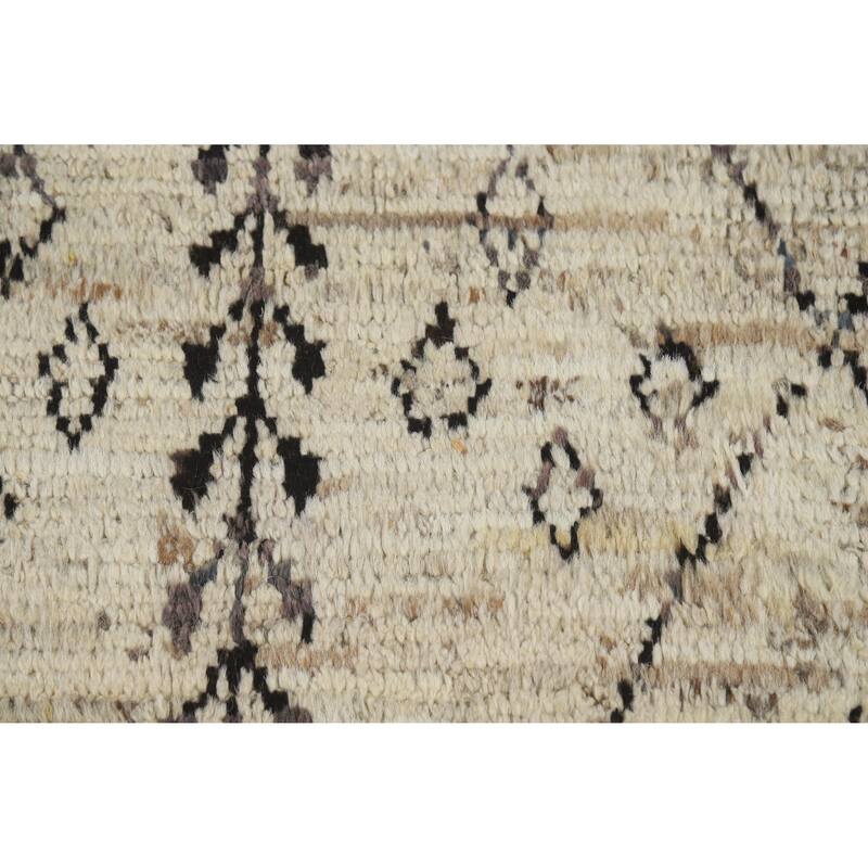 Geometric Moroccan Oriental Rug Handmade Geometric Beige Wool Carpet - 6'9" x 9'7"