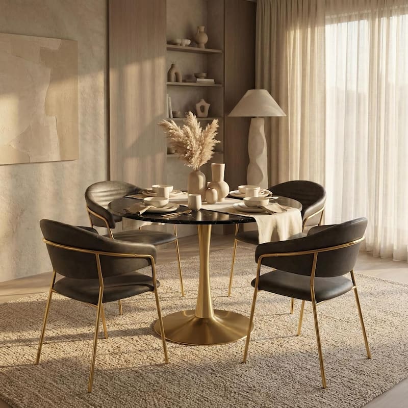 Bristol 40" Modern Round Dining Table with Accent Gold Steel Pedestal Base, Scratch-Resistant and Easy-Care