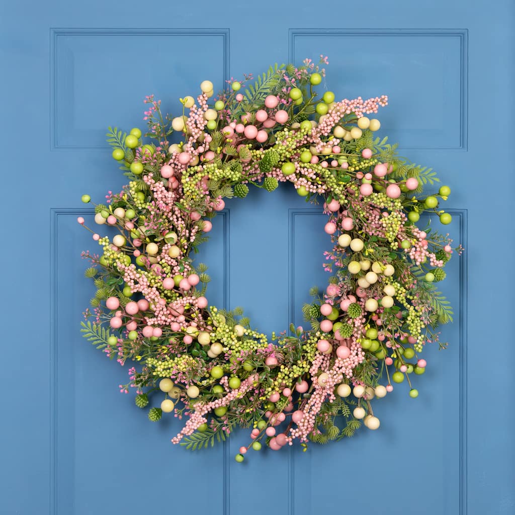 Berries and Olives Artificial Spring Wreath - 25" - Pastel