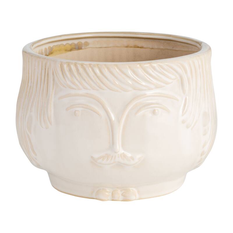 Sagebrook Home Modern Neutral Face Shaped Planter - Antique White