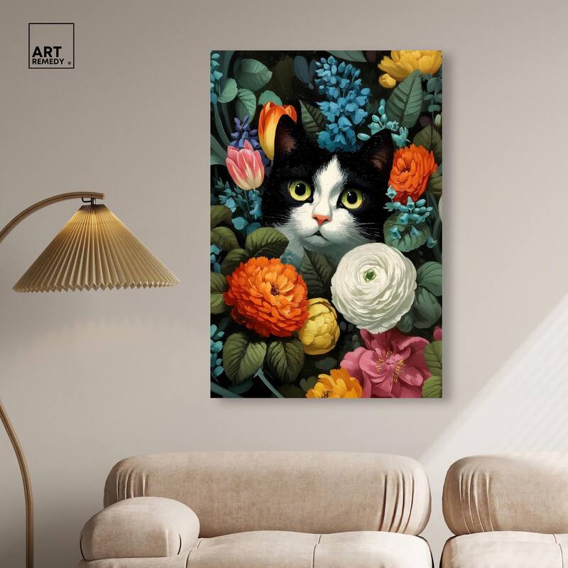 Secret Garden Cat Canvas by Art Remedy, Gallery Wrapped