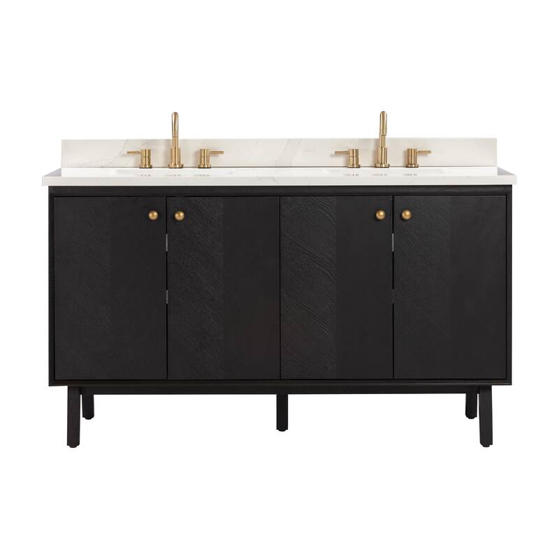 Avanity Adele 61 in. Vanity Combo in Black Oak finish with Calacatta Quartz Top