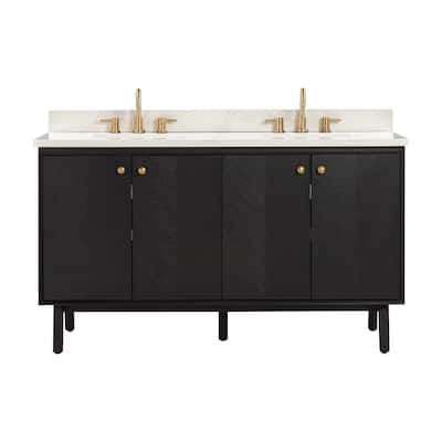 Avanity Adele 61 in. Vanity Combo in Black Oak finish with Calacatta Quartz Top