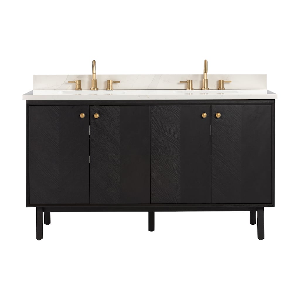 Avanity Adele 61 in. Vanity Combo in Black Oak finish with Calacatta Quartz Top