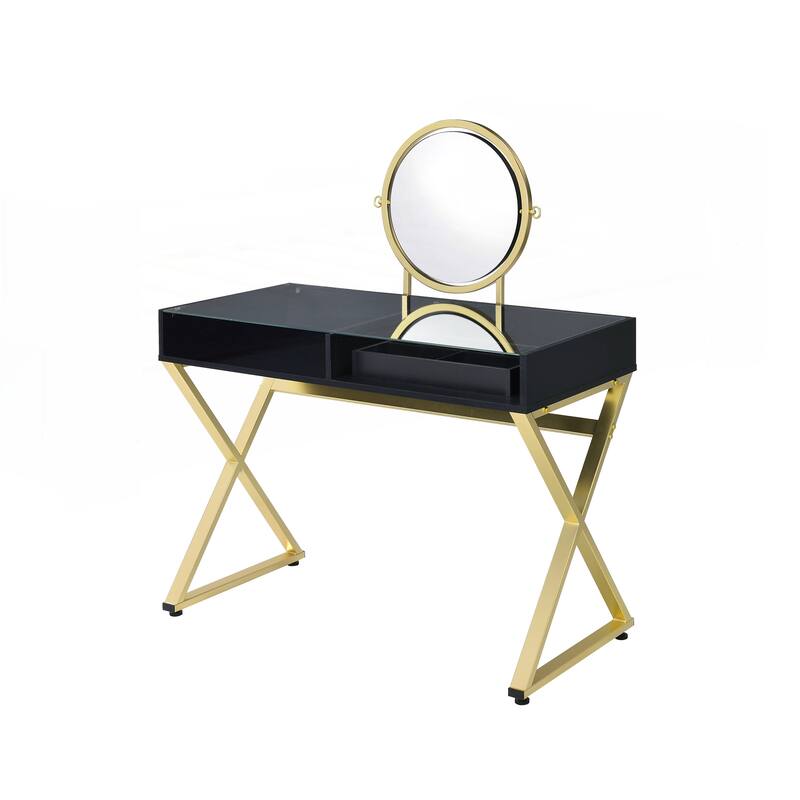 Coleen Black & Gold Finish Vanity Desk