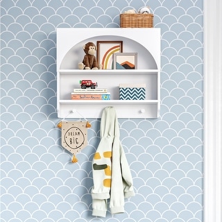 Kids Curve Appeal Wall Shelf with 3 Hooks – White
