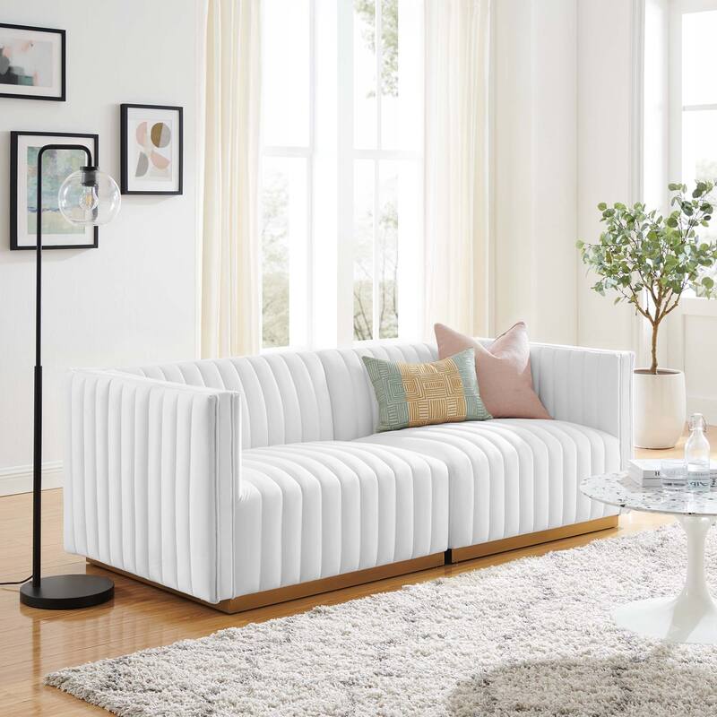 Conjure Channel Tufted Performance Velvet Loveseat - Gold White