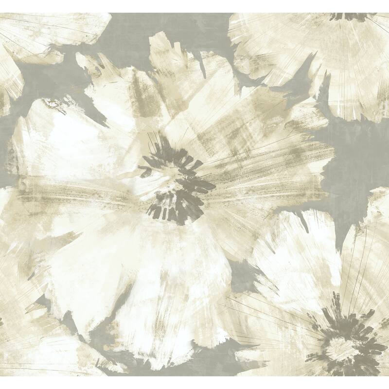 Seabrook Designs Curie Floral Unpasted Wallpaper - 27 in. W x 27 ft. L - Metallic Silver and Off-White