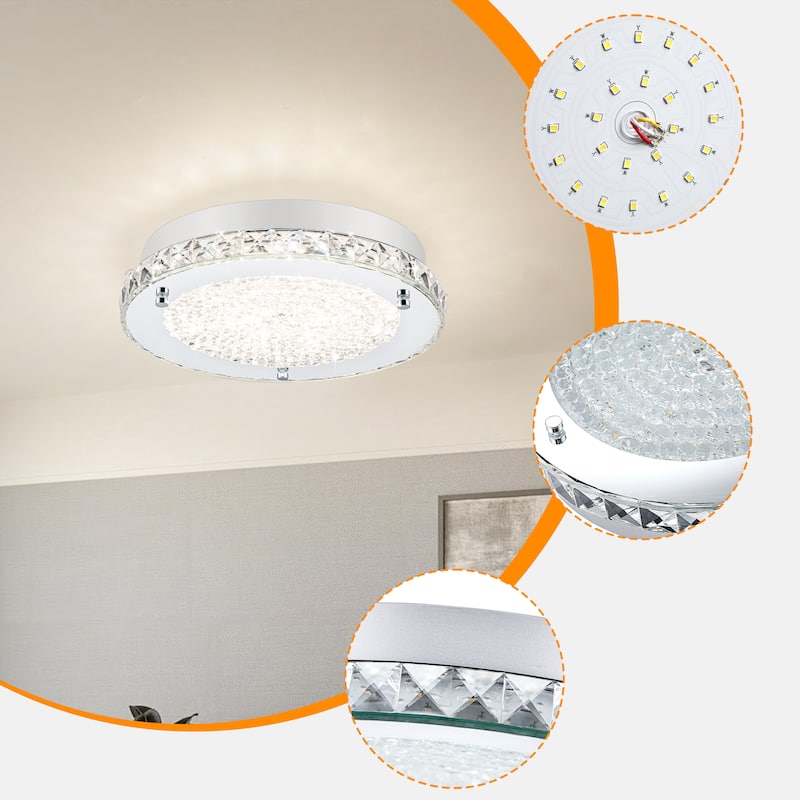 LED Crystal Flush Mount Ceiling Light Dimmable Crystal Light Fixture Flush Mount Lighting Crystal Ceiling Light - 11in