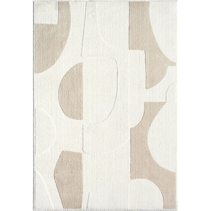 Abani Cozy COZ110A Modern Cream Grey Asymmetric Circle Pattern Neutral Area Rug
