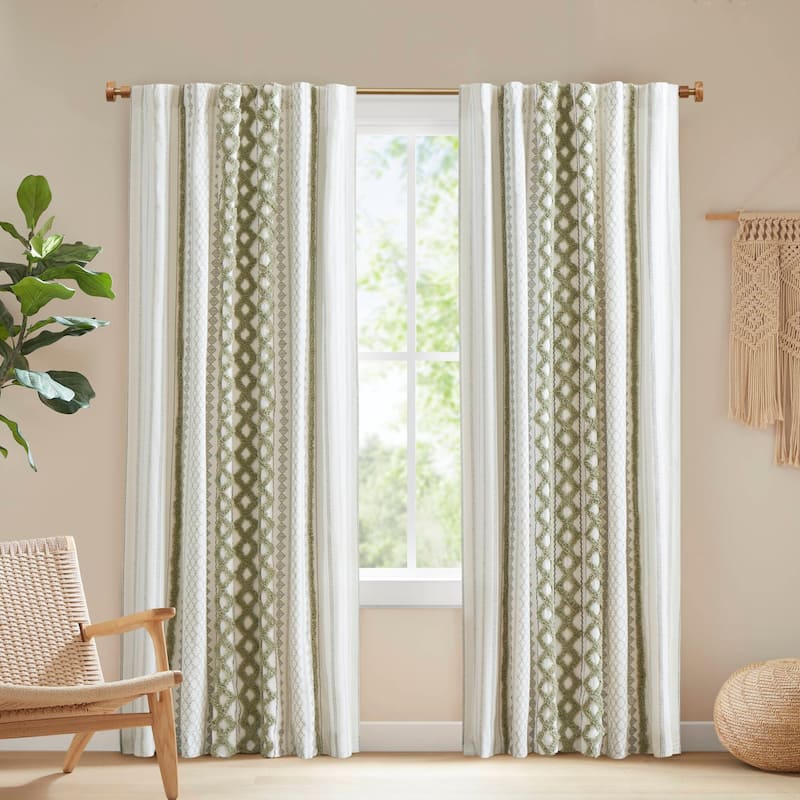 INK+IVY Imani Cotton Printed Single Curtain Panel with Chenille Stripe and Lining