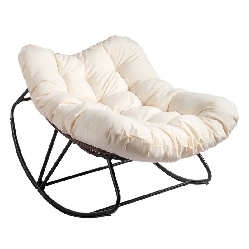Outdoor Wicker Papasan Chair with Padded Cushion for Patio - 51"D x 30"W x 32"H