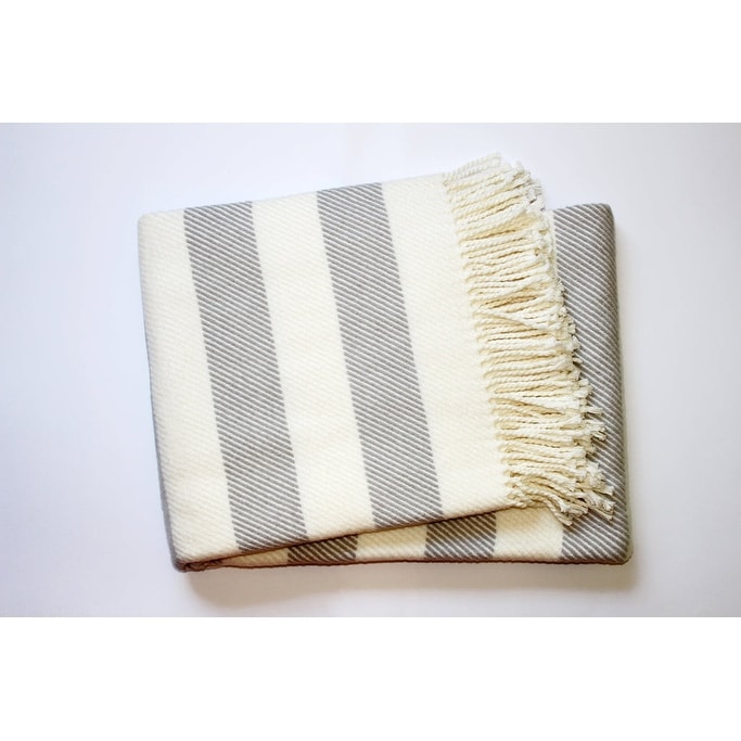 Cream and Gray Slanted Stripe Fringed Throw Blanket 0.5 x 70 x 55