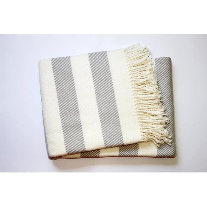 Cream and Gray Slanted Stripe Fringed Throw Blanket