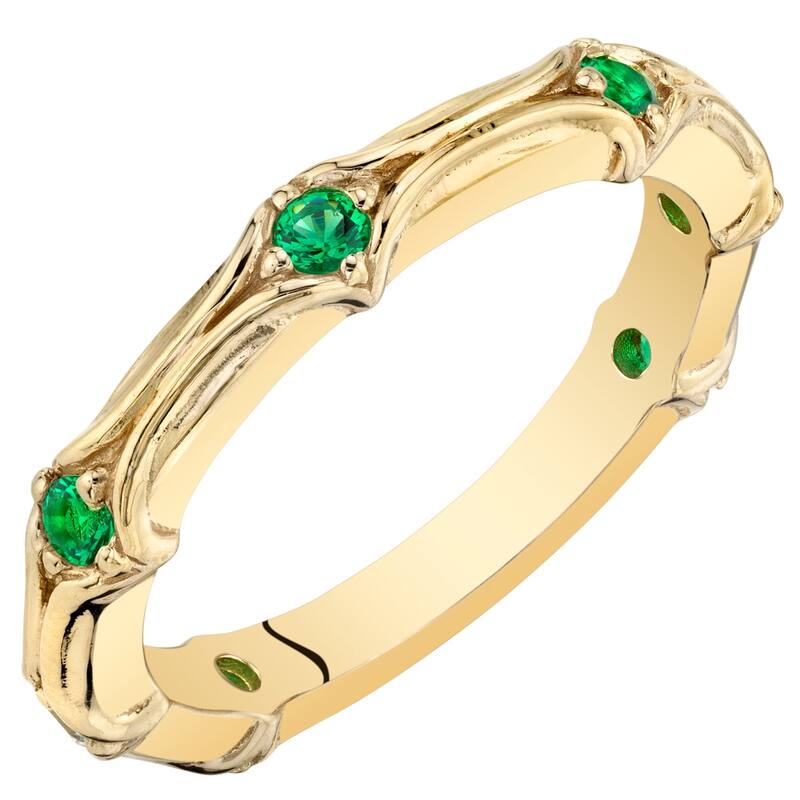 Yellow Tone Simulated Emerald Contoured Stackable Ring