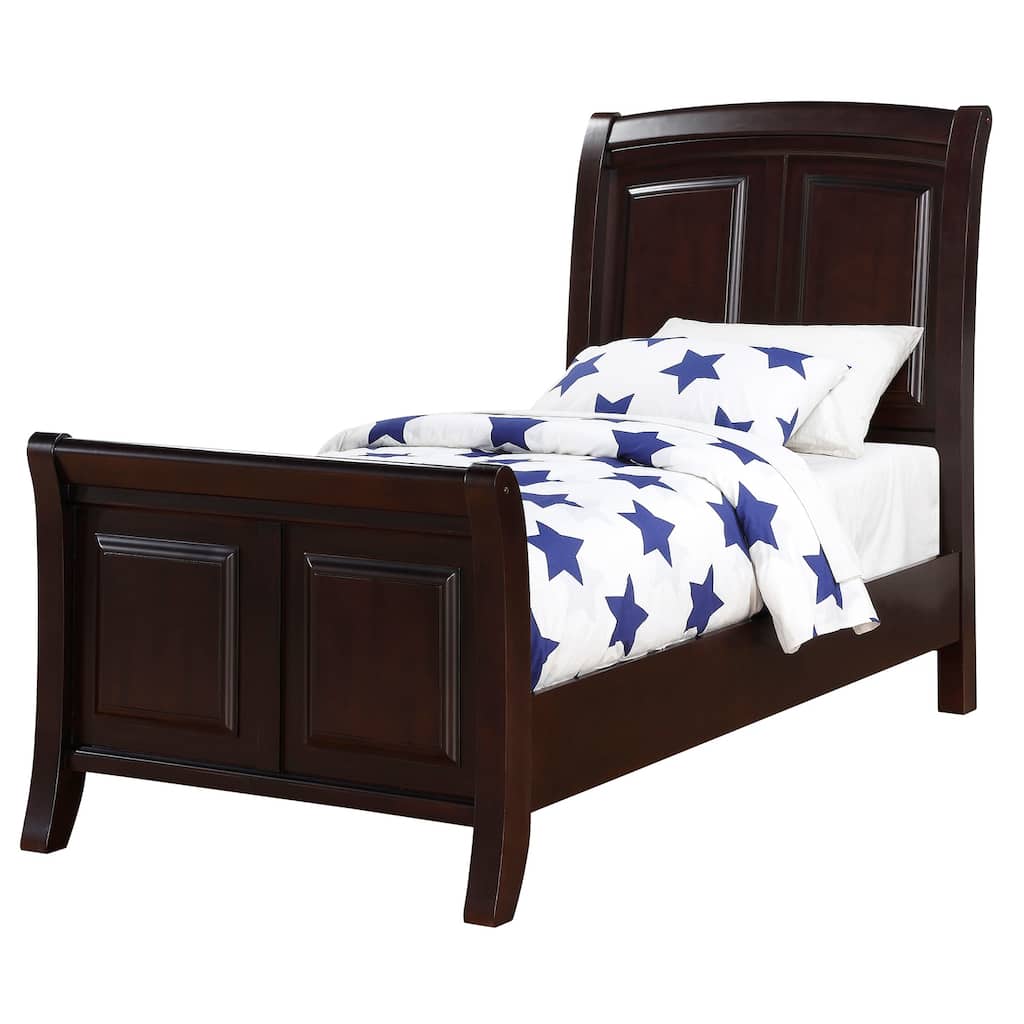 Transitional Sleigh Bed - Twin Panel Wood Veneer Design - Bedroom Furniture