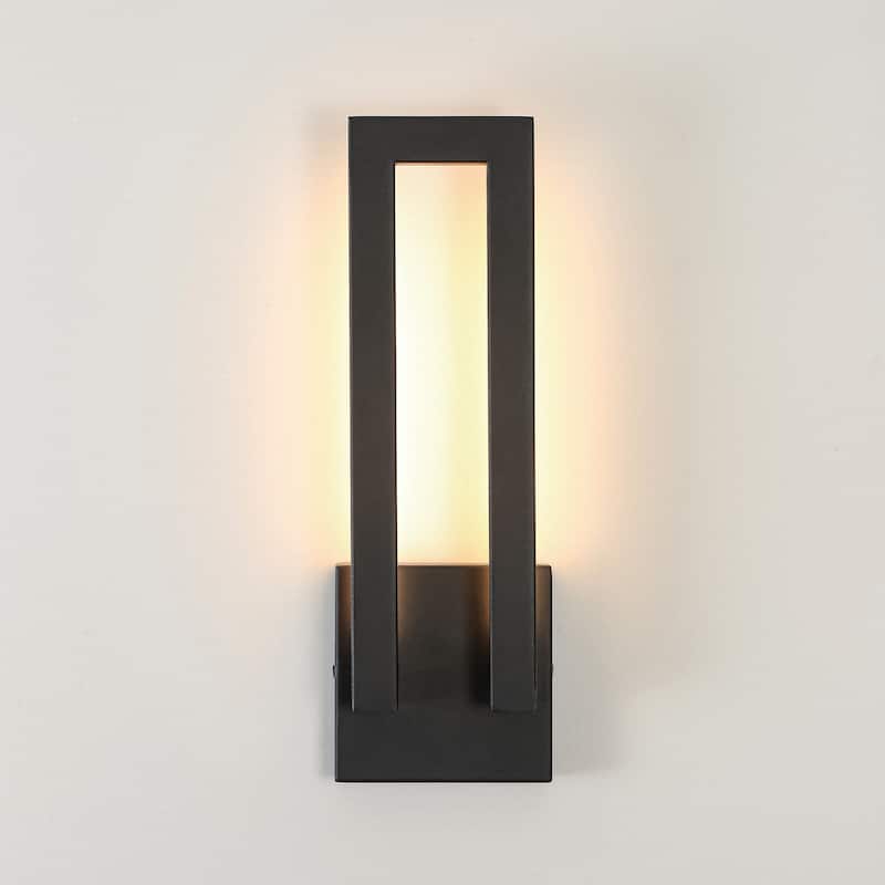 14.6 in. H Satin Black Linear Dimmable Integrated LED Waterproof Outdoor Wall Light Sconce - 4.7 in. W x 14.6 in. H x 2.8 in. D