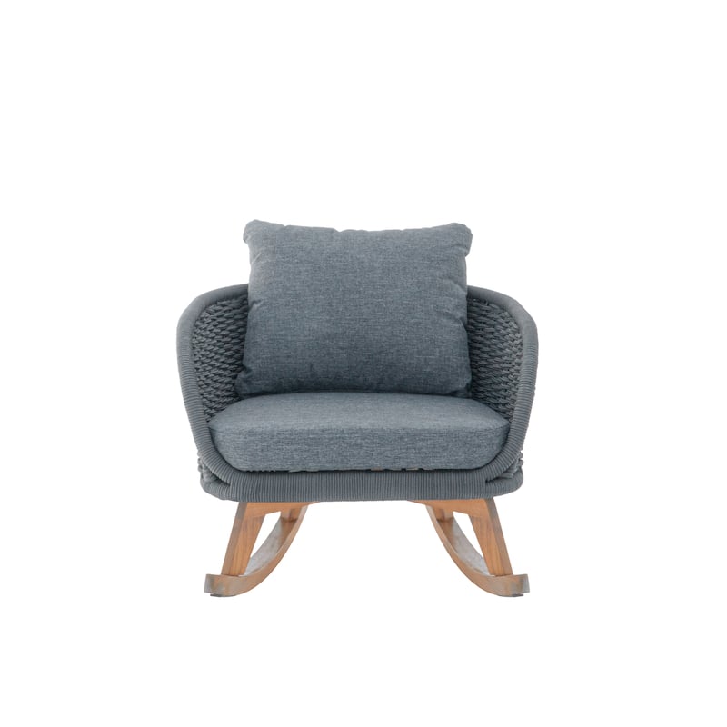 29.5" Contemporary Gray Wicker Rocking Chair Polyester Cushions Wooden Frame Indoor Outdoor