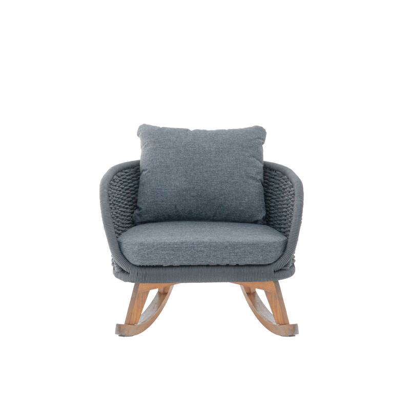 29.5" Contemporary Minimalist Gray Wicker Rocking Chair with Soft Polyester Cushions and Durable Wooden Frame
