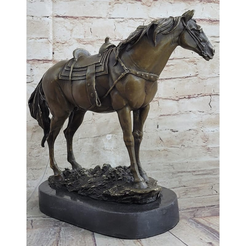 Large Original Loving Horse With His Saddle Western Art Cowboy Bronze Sculpture