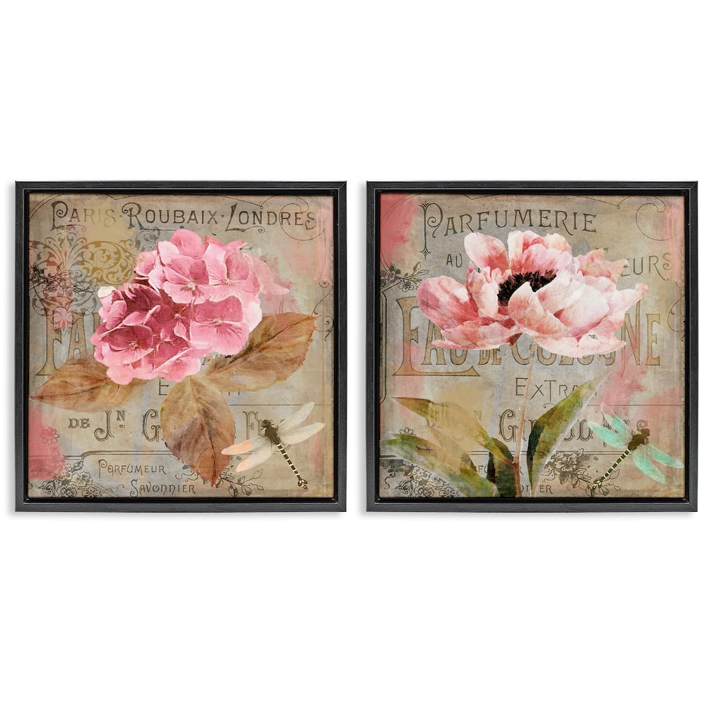 Stupell Vintage Collage French Florals Framed Floater Canvas Wall Art Design By Sasha (Set of 2)