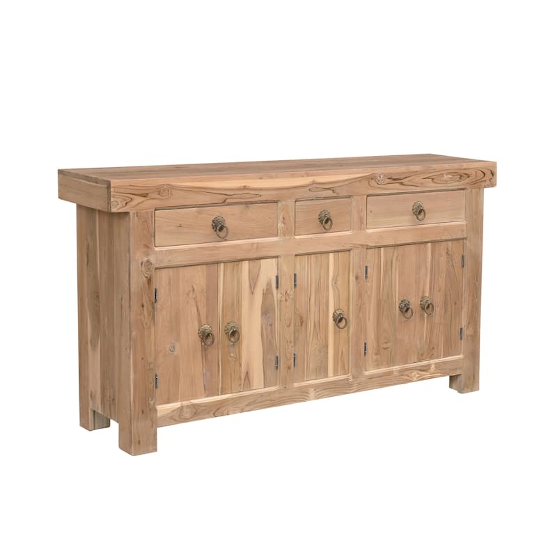 HomeRoots 72" Natural Solid Wood Three Drawer Sideboard with Five Doors - 72.00 in. x 38.00 in. x 16.00 in.
