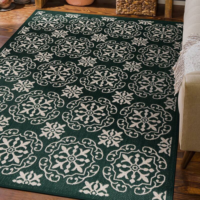 World Rug Gallery Transitional Geometric Textured Flat Weave Indoor/Outdoor Area Rug