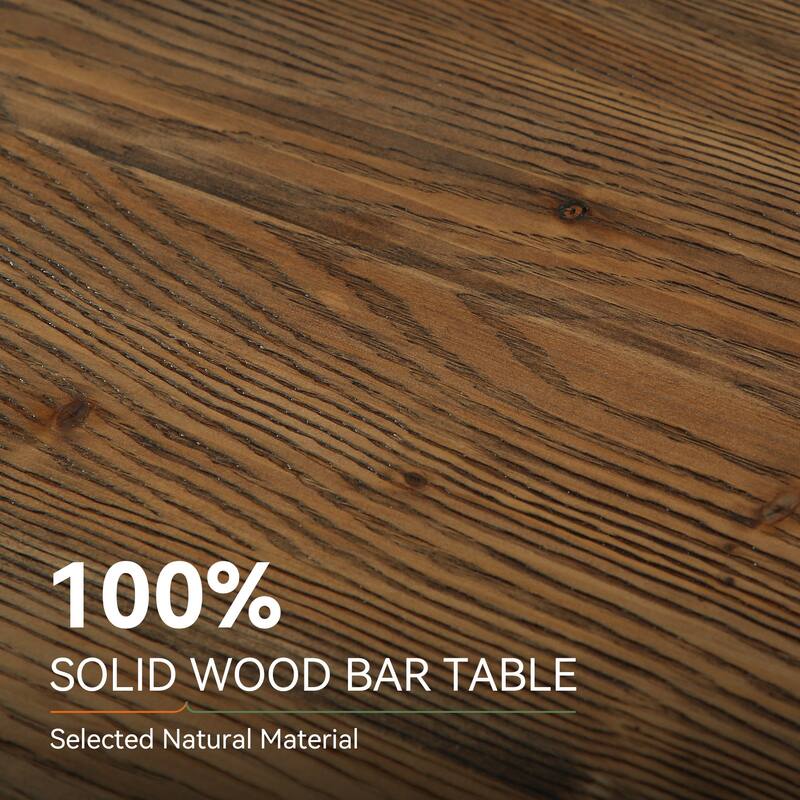 47 Inch Solid Wood Bar Table Home Bar Unit with Storage and 5 Hooks - 23.62" D x 47.24" W x 70.08" H