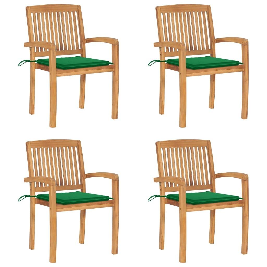 Stacking Patio Chairs with Cushions 4 pcs Solid Teak Wood