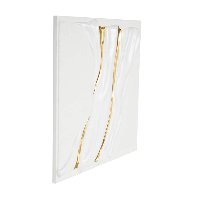 Metal Abstract Dimensional Textured Wavy Wall Decor with Curved Gold Accents - White - Roche River Decor