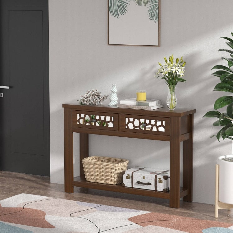 2-Tier Console Table with Drawers and Open Storage Shelf - 46.5" x 11.5" x 31.5"